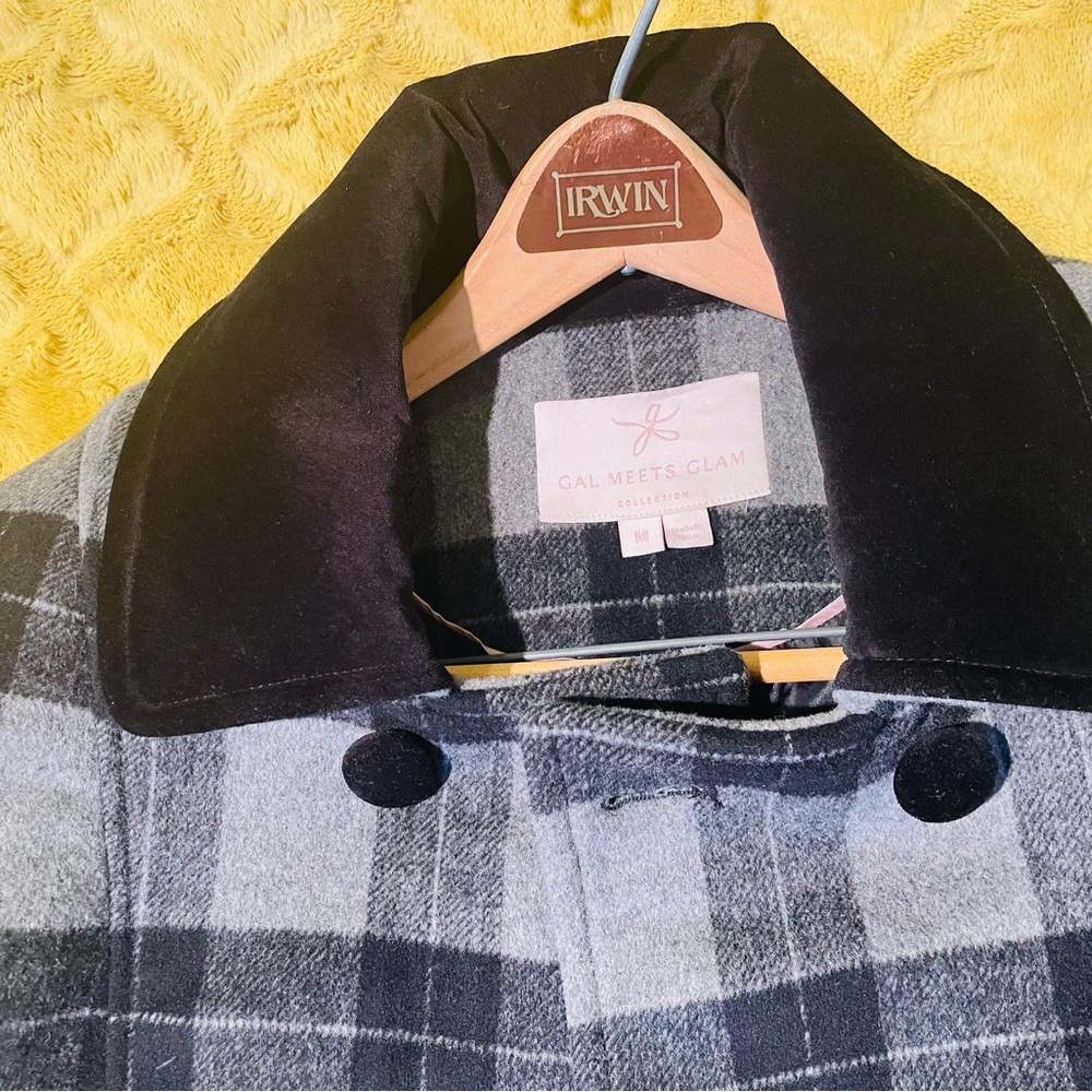 Gal Meets Glam Gray Plaid Coat with Black Collar